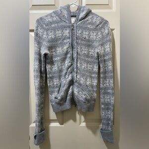 Hollister Light Gray Fair Isle Zip-Up Sweater